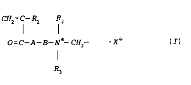 wherein R1 is H or CH3, R2 and R3 are each an alkyl group of 1 to 3 carbon atoms, A is an oxygen...