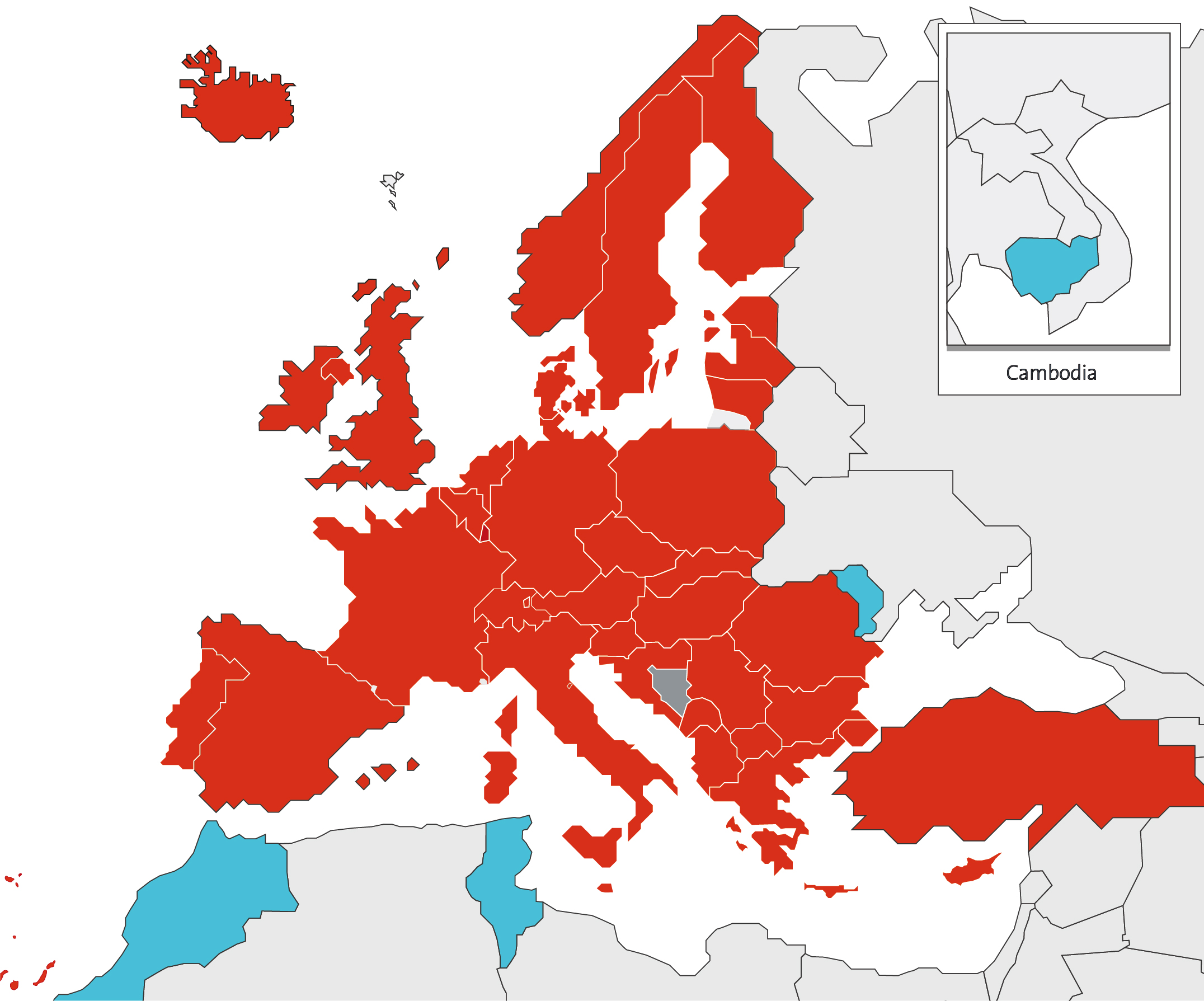 Carte des états membres de l'OEB - Office européen des brevets (39) - carte extraite du site de l'epo.org
