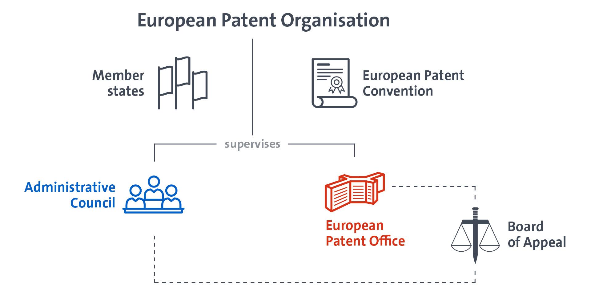 Diagram describing the structure of the European Patent Office
