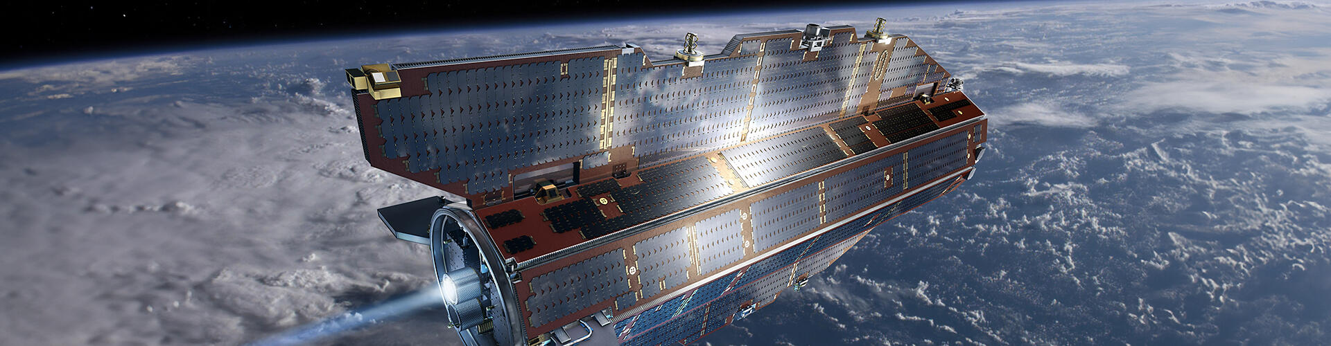 Spaceship, spacestation flying above orbit of earth
