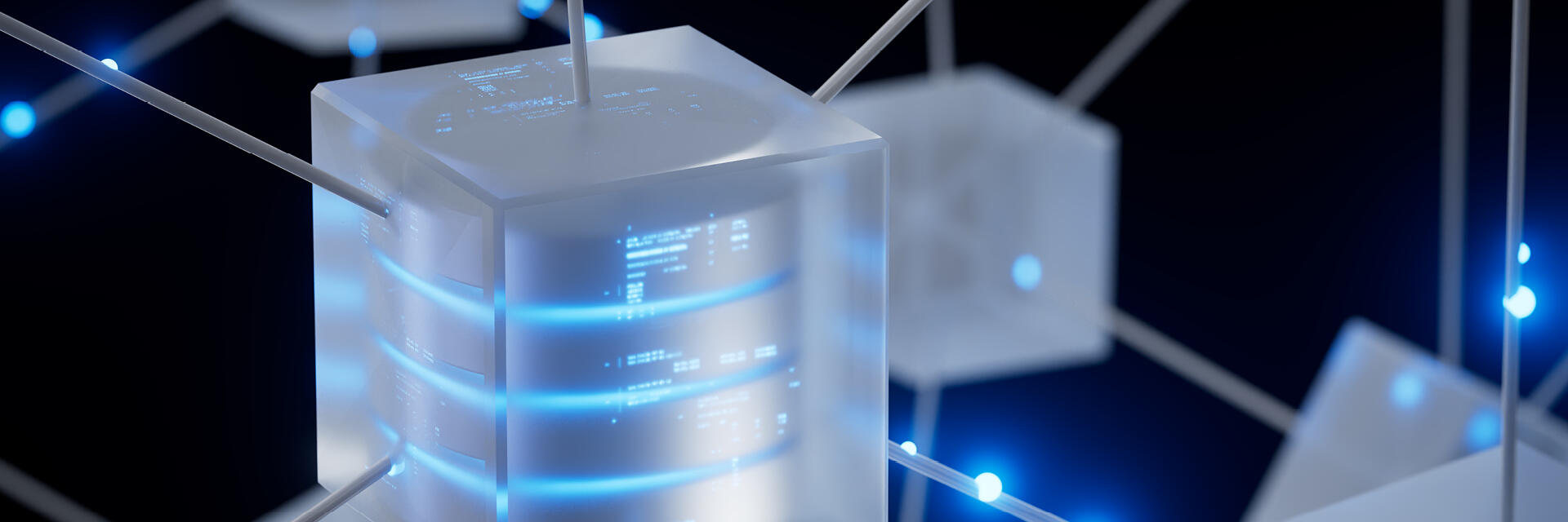 Graphical art showing abstract block that looks like a molecule inside of which a battery