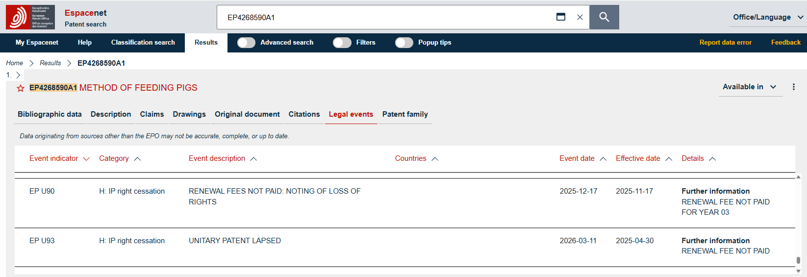 Example for post-grant codes for unitary protection