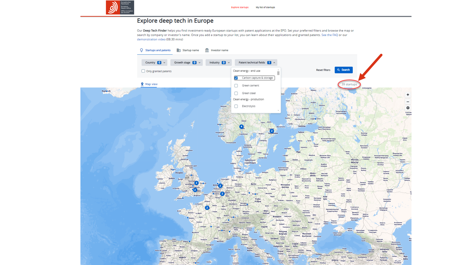 Explore deep tech finder in Europe - screenshot 1