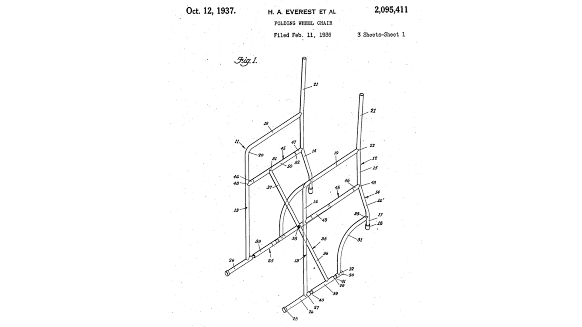 First folding wheelchair by Harry Jennings patented in 1936 