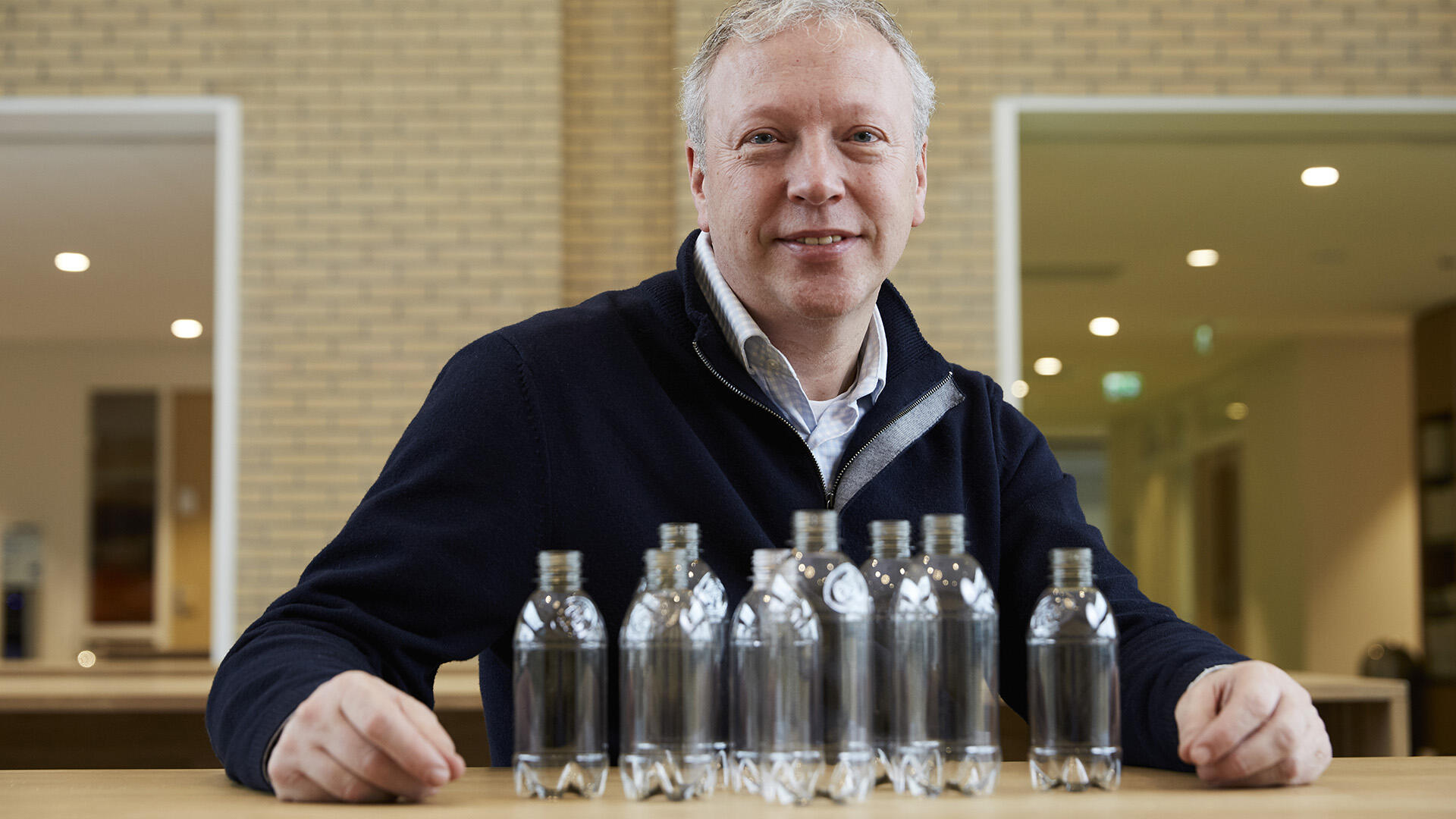 Gert-Jan Gruter with his plant-based plastic bottles