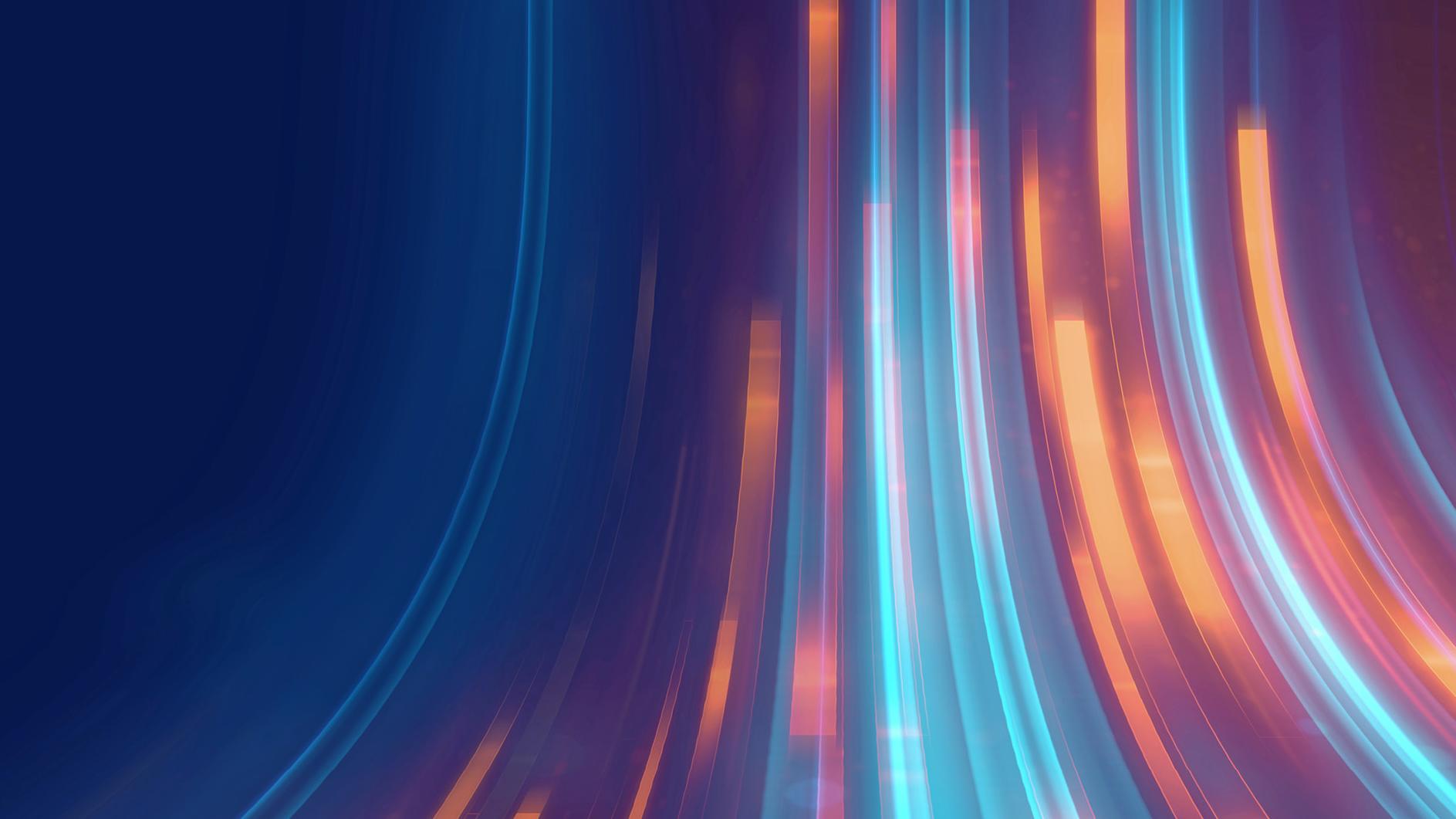 Abstract curved lines in blue and orange colours 