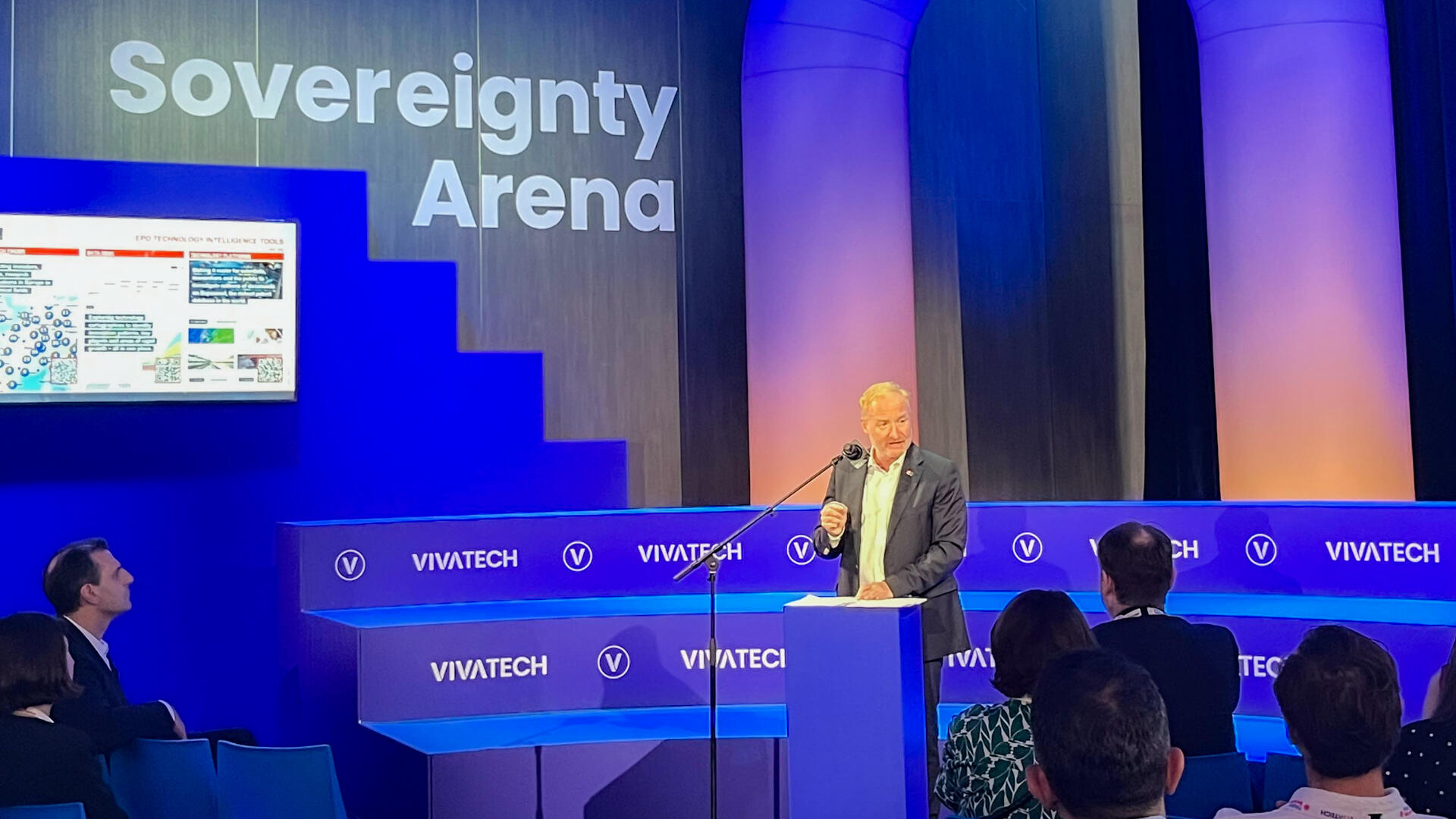President Campinos introducing the new Data Desk when speaking at the Sovereignty Arena of VivaTech