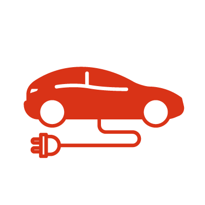 Icon showing an electric car with a cable reaching from it
