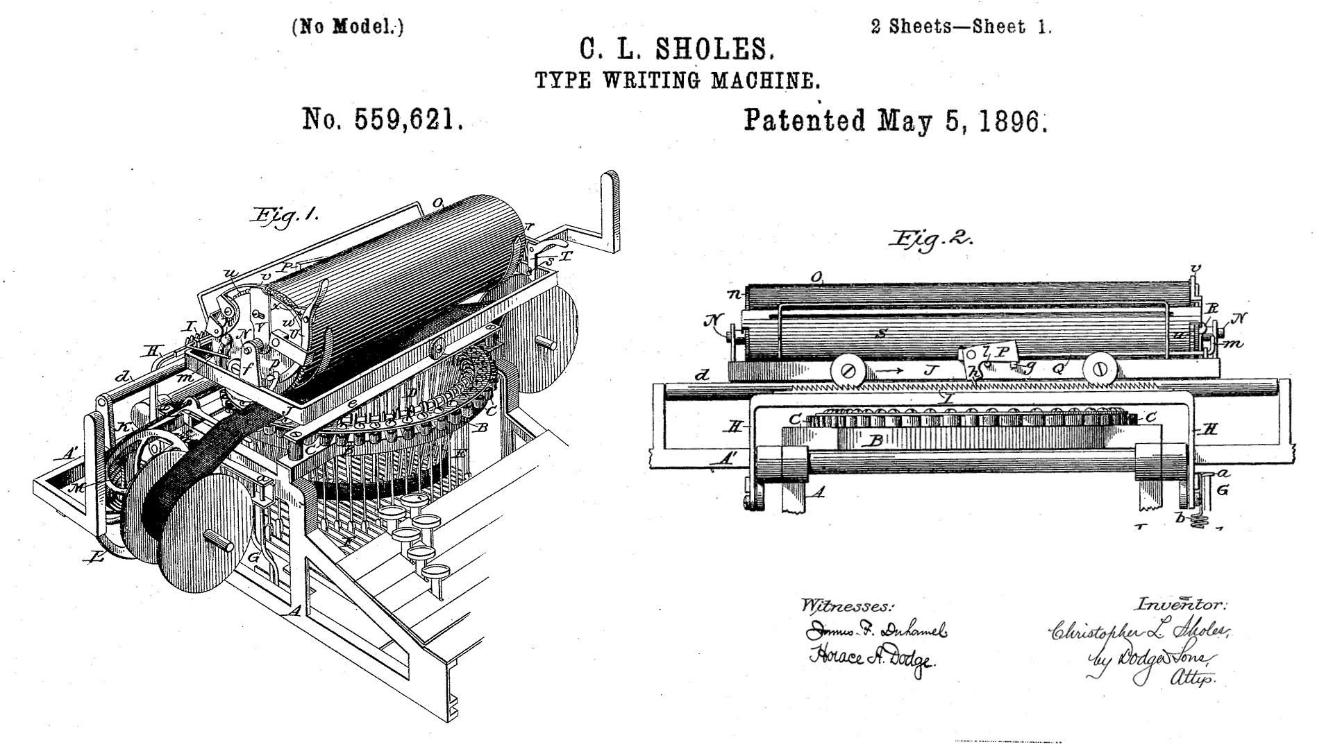 Patent document for typewriter - (patented in 1896)