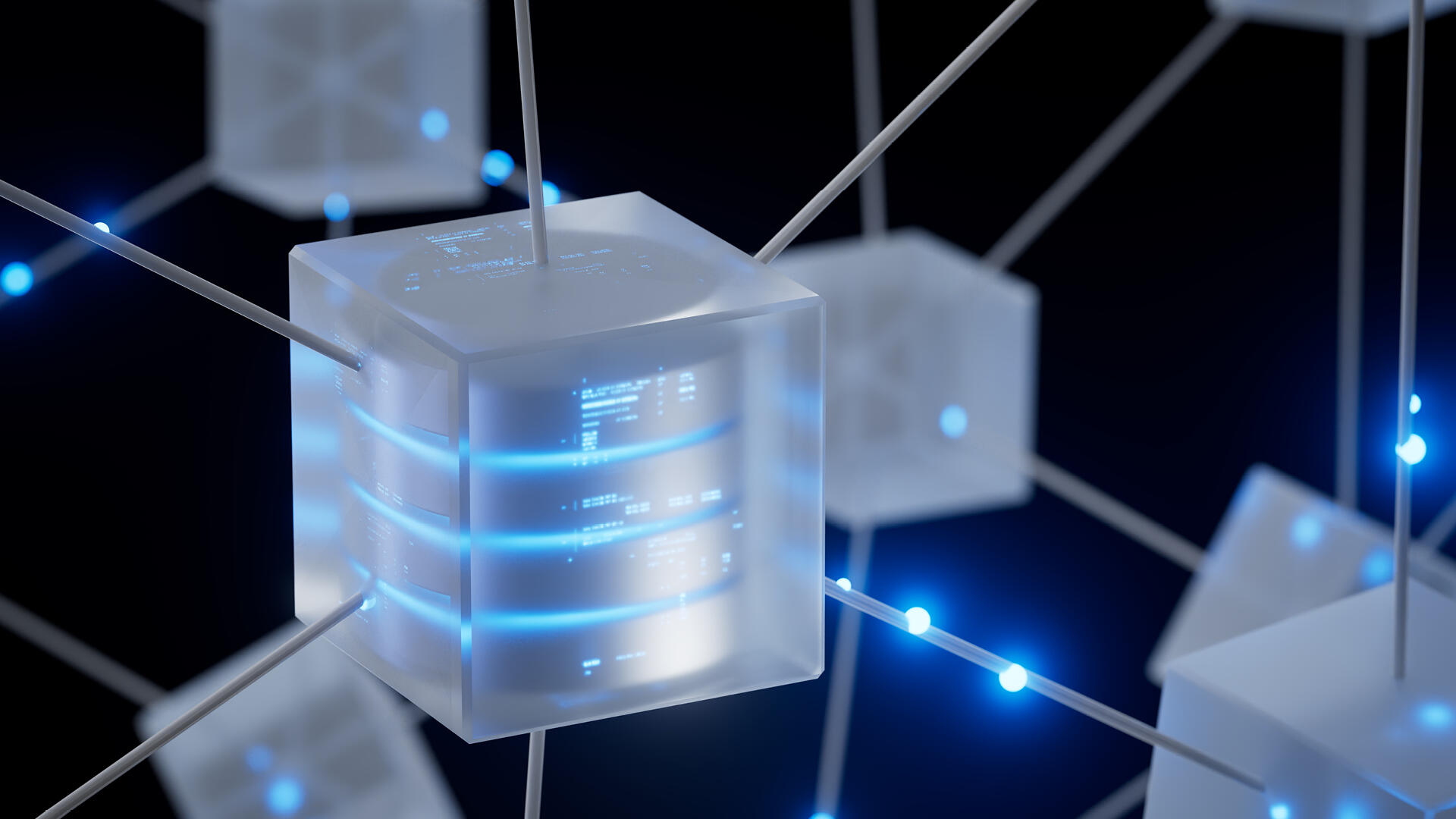Graphical art showing abstract block that looks like a molecule inside of which a battery
