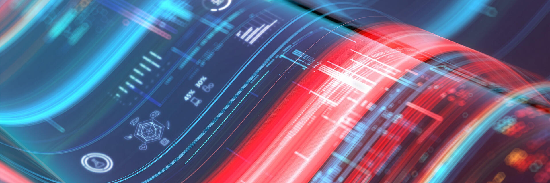 Keyvisual for EPO Technology Dashboard showing abstract image of streams of data in red and blue colours
