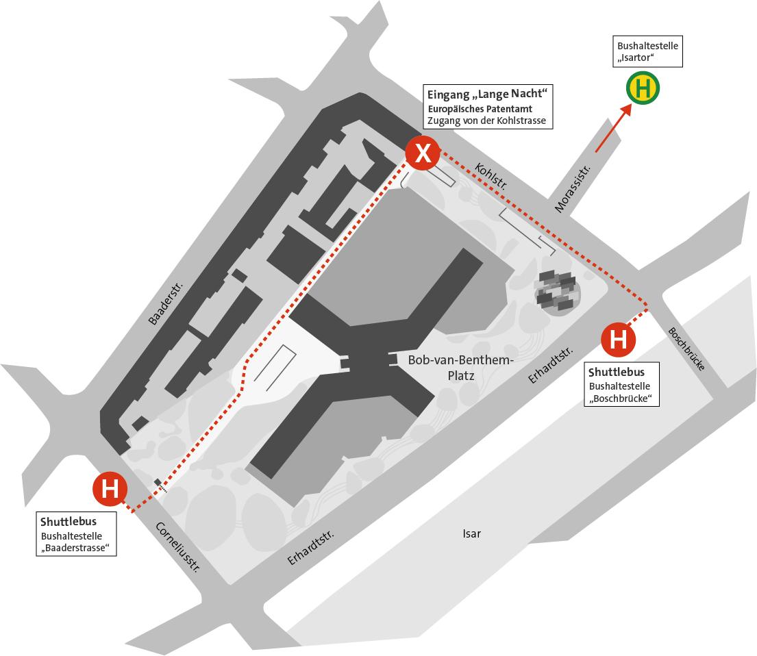 Plan des Isar-Gebäudes für die lange Nacht der Münchner Museen